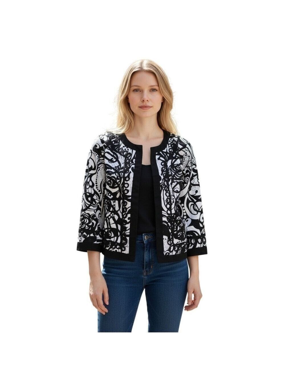 Trenz Petite by Theresa Renz Collarless Open Front Abstract Jacket Sz PS